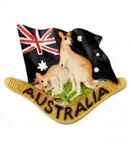 Kangaroos with Flag and Boomerang Resin Magnet