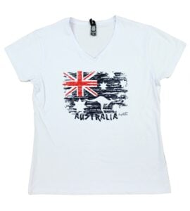 Womens Distressed AUS Flag and Kangaroo T-Shirt
