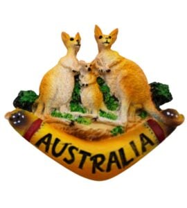 Three Kangaroos with Boomerang Resin Magnet
